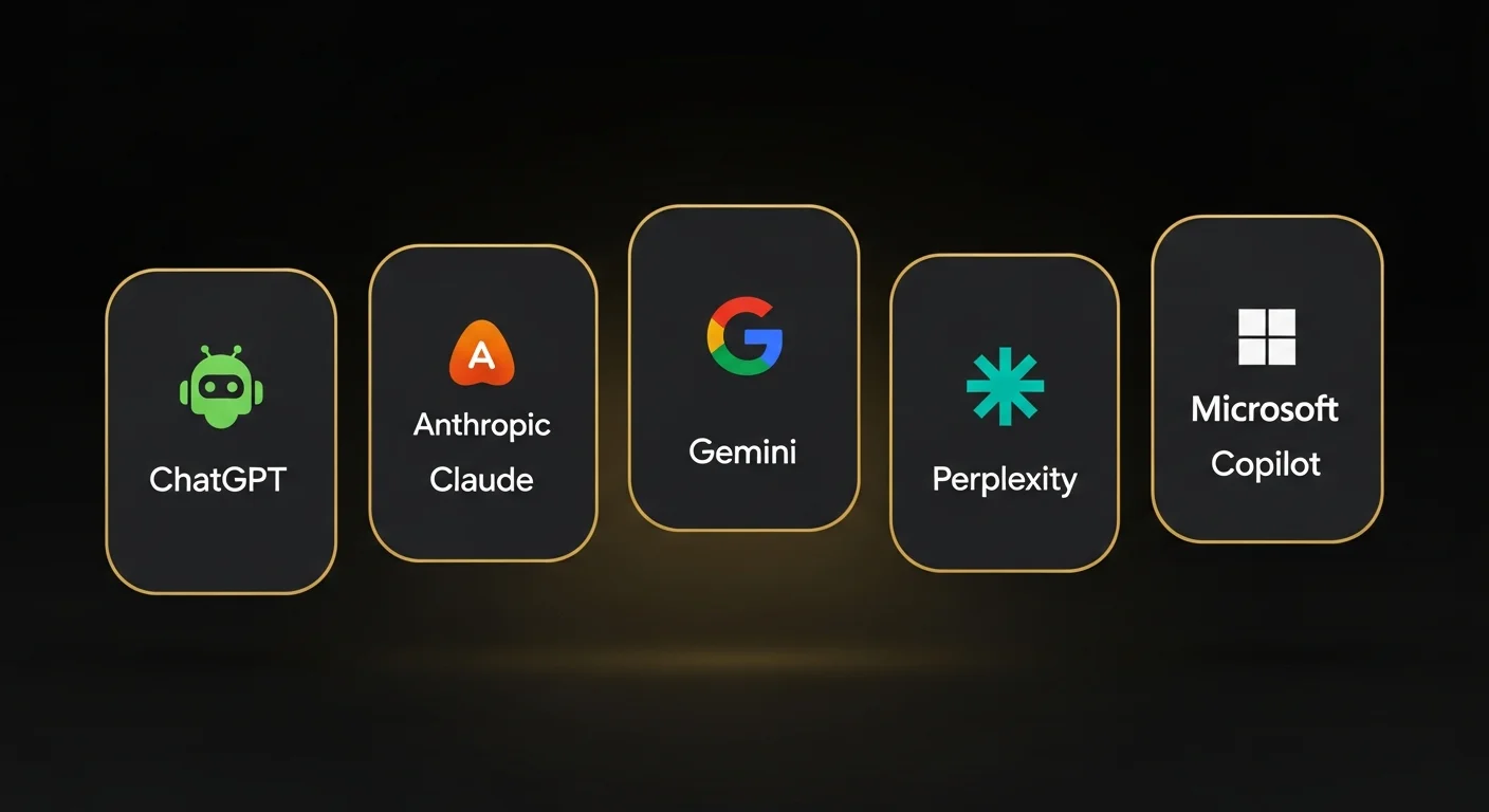 ChatGPT, Claude, Gemini, Perplexity AI logos
