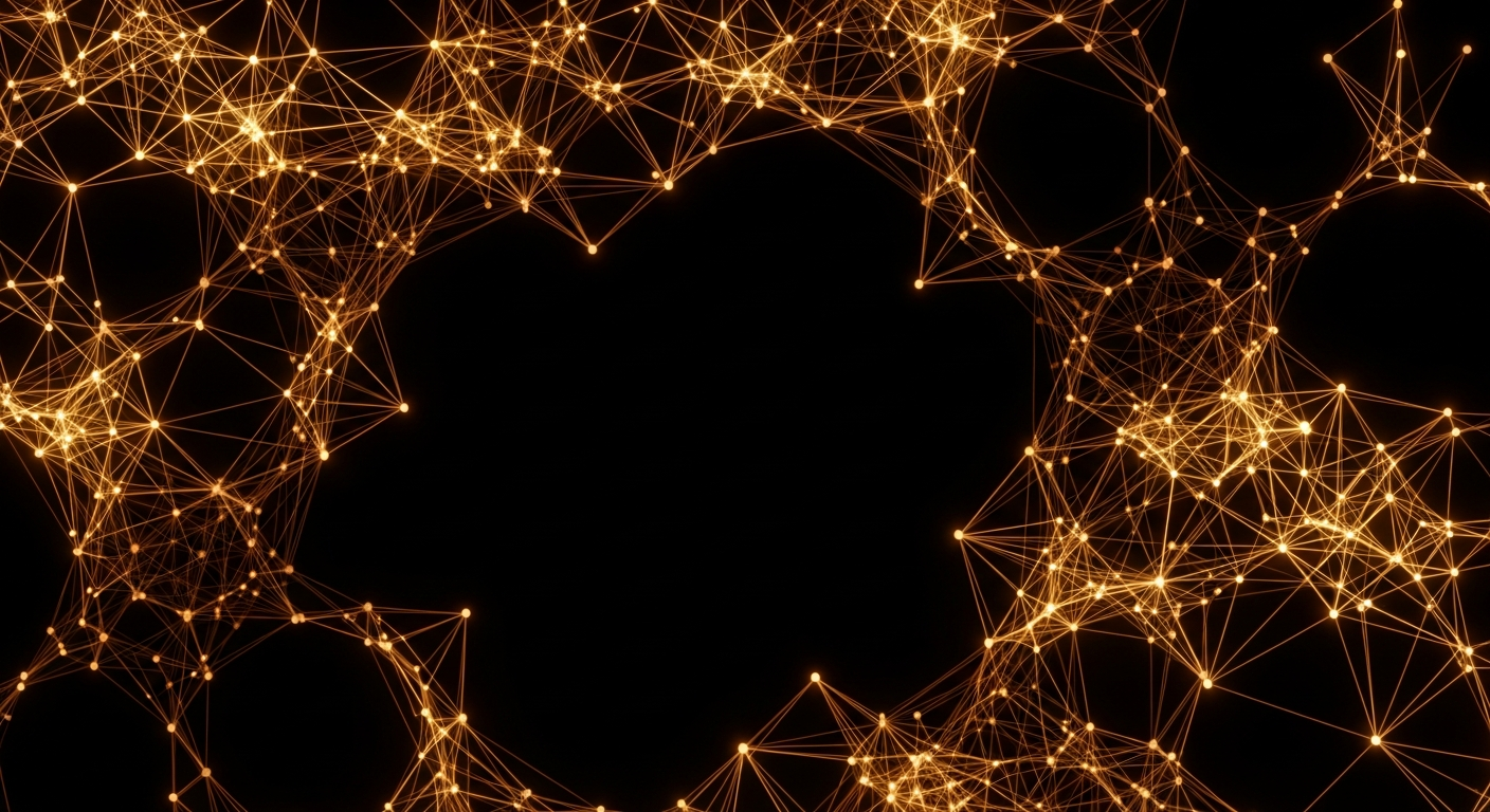 A unified web of golden light threads converging — shared context and coordination across the full engagement