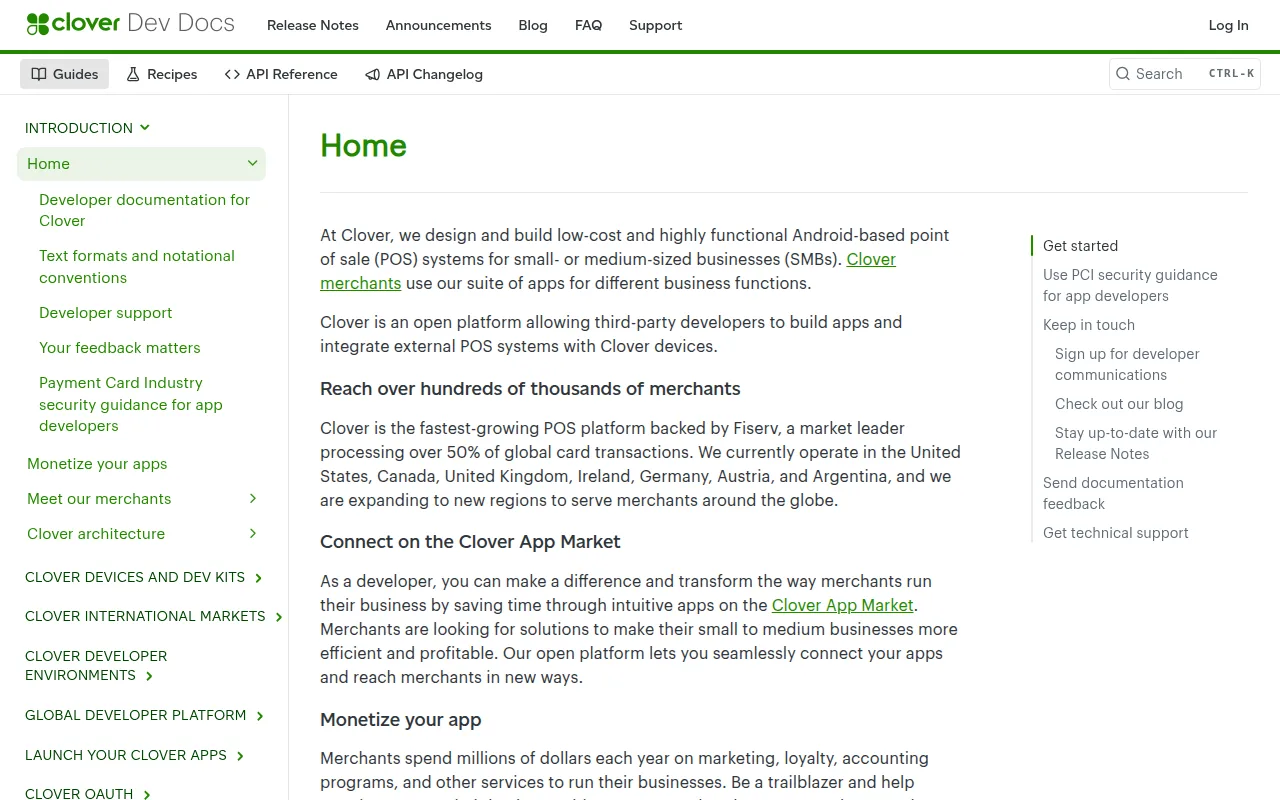 Clover API documentation screenshot