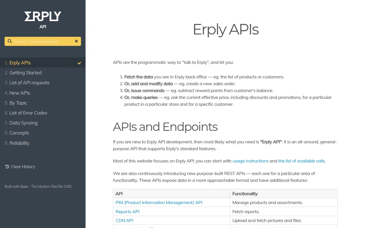 Erply API documentation screenshot