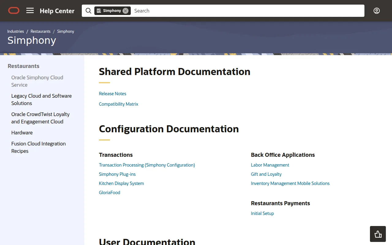 Oracle Micros (Simphony) API documentation screenshot