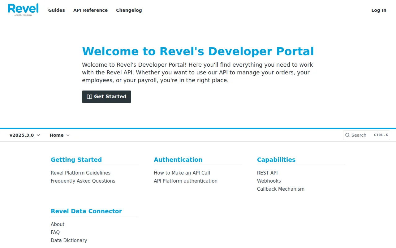 Revel Systems API documentation screenshot