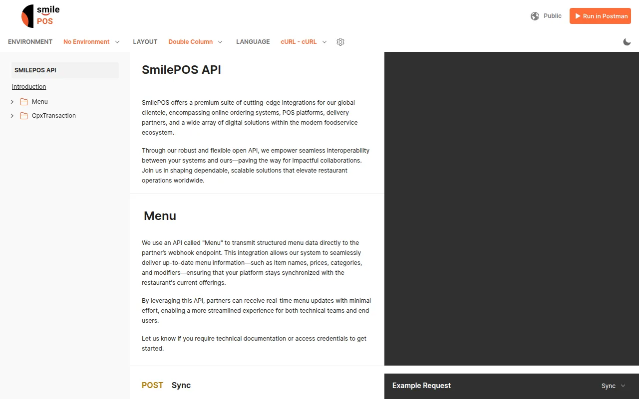 SmilePOS API documentation screenshot