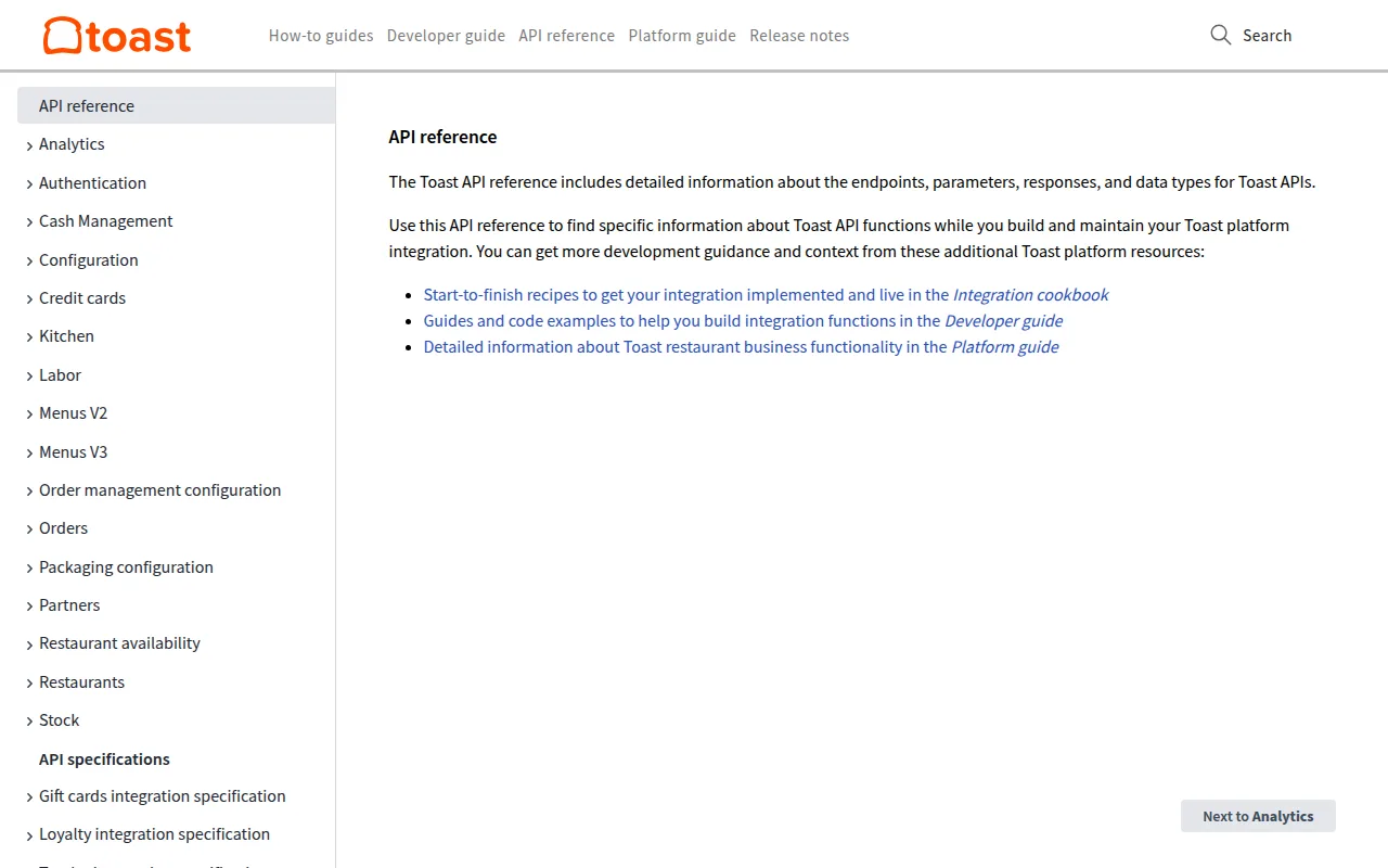 Toast API documentation screenshot