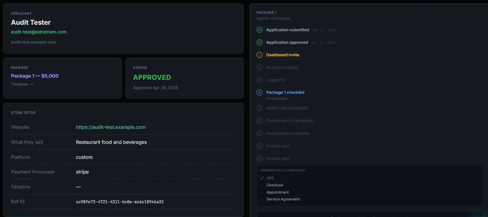 Install Day appointment confirmed in the admin dashboard — client and build details verified