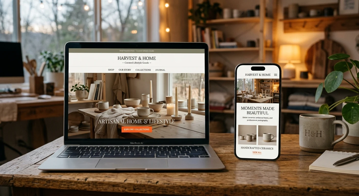 A smartphone and laptop displaying a beautiful modern website