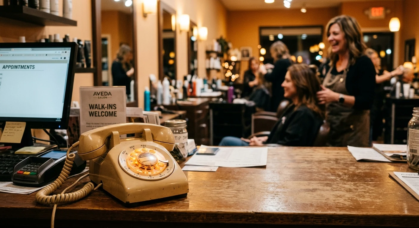 Busy shop counter with an unanswered phone ringing