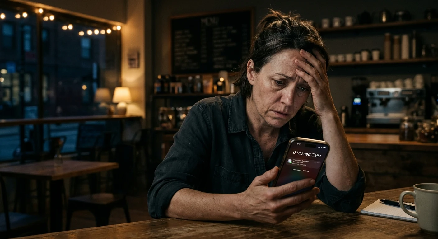 Stressed business owner looking at missed call notifications