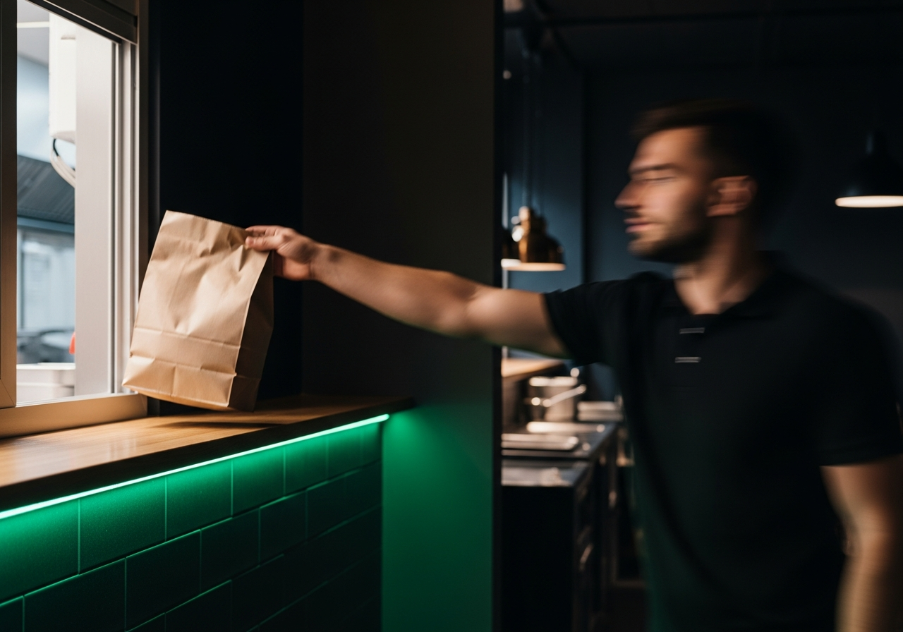 Delivery driver picking up food order