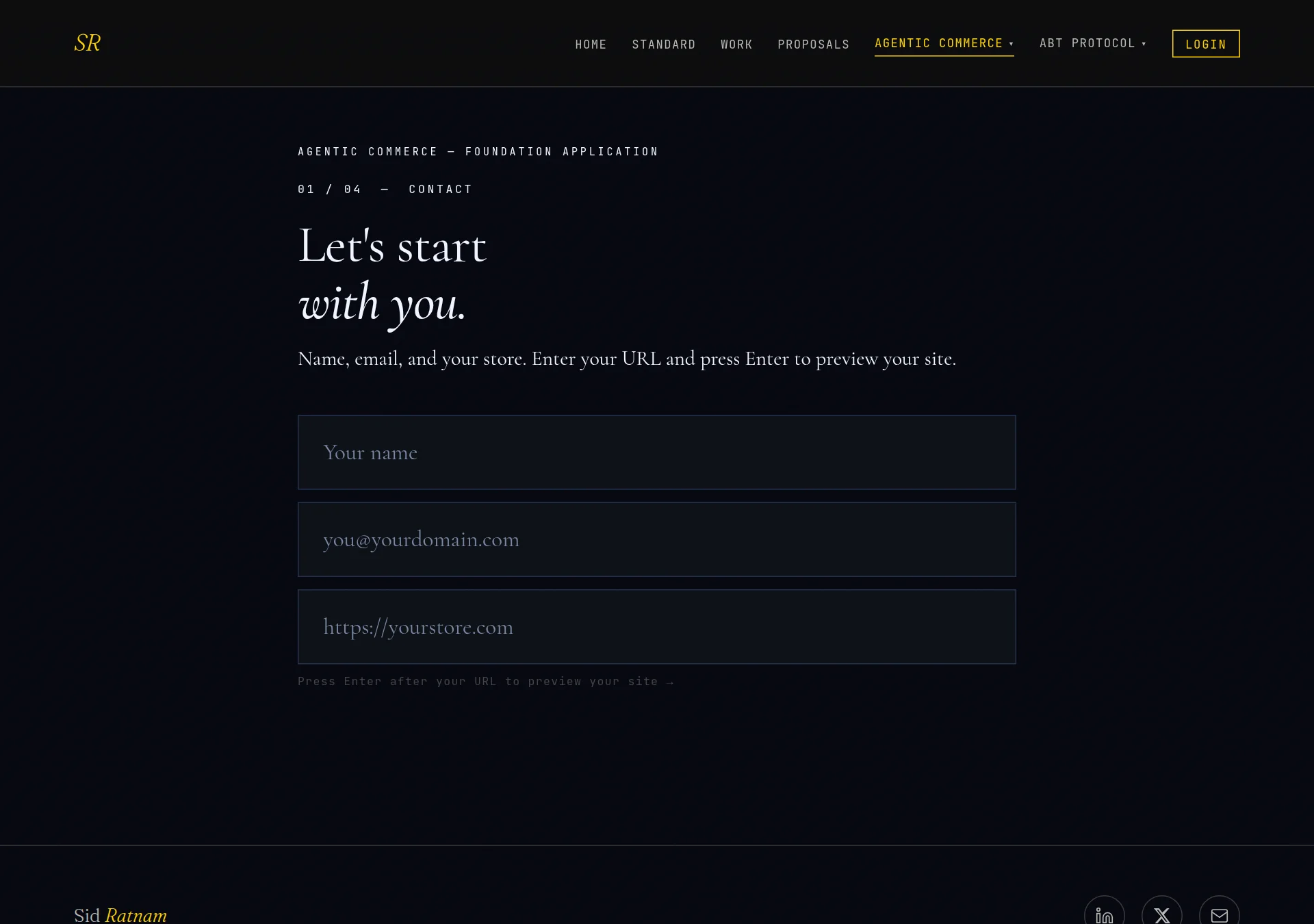 sidratnam.com — Agentic Commerce application form