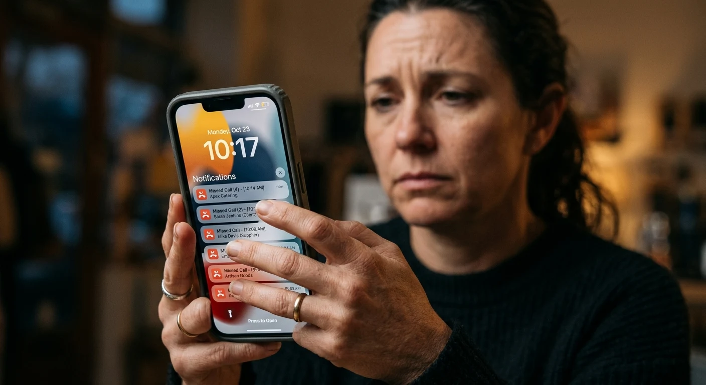 Phone showing a stack of missed call notifications