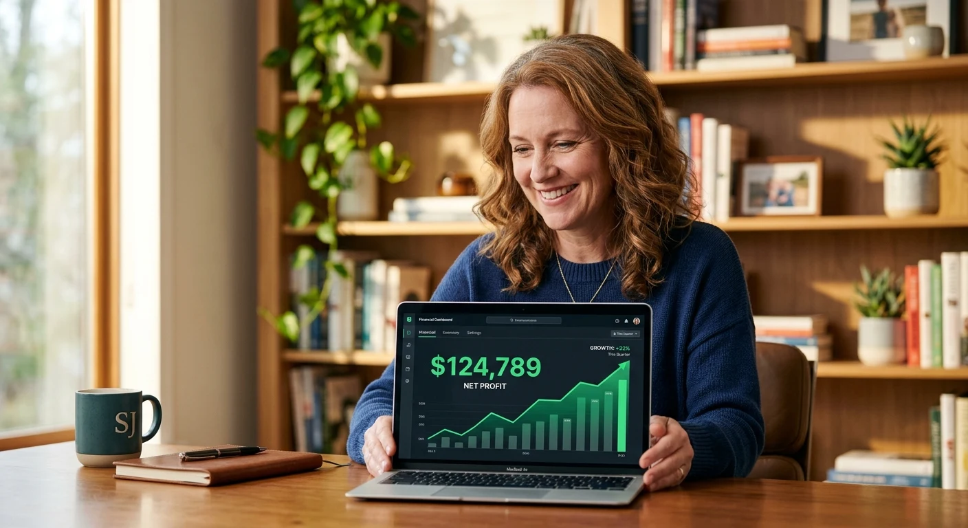 Business owner reviewing clear, real financial numbers
