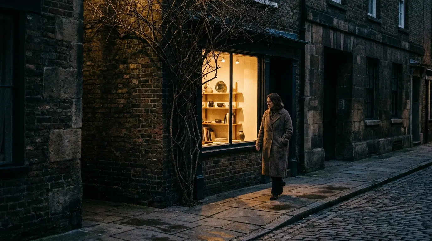 An independent shop front at dusk, easy to walk straight past